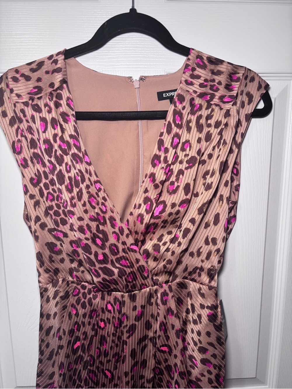 Express One-Shoulder Leopard Print Dress in Tan and Pink